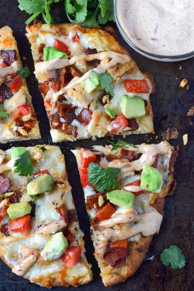 Chicken Club Flatbread with Chipotle Ranch - Butter Your Biscuit