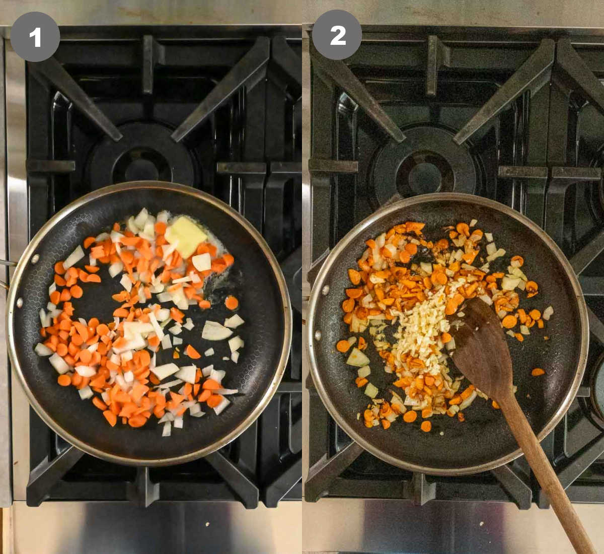 Veggies sauteed in a skillet with garlic.