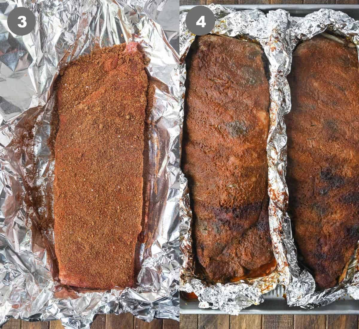 The spice mixture rubbed on top of the pork ribs wrapped tightly in foil and baked.