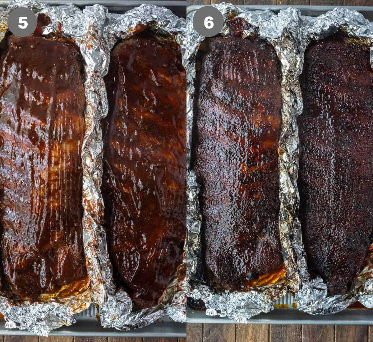 Bbq sauce brushed on top of the ribs then broiled.