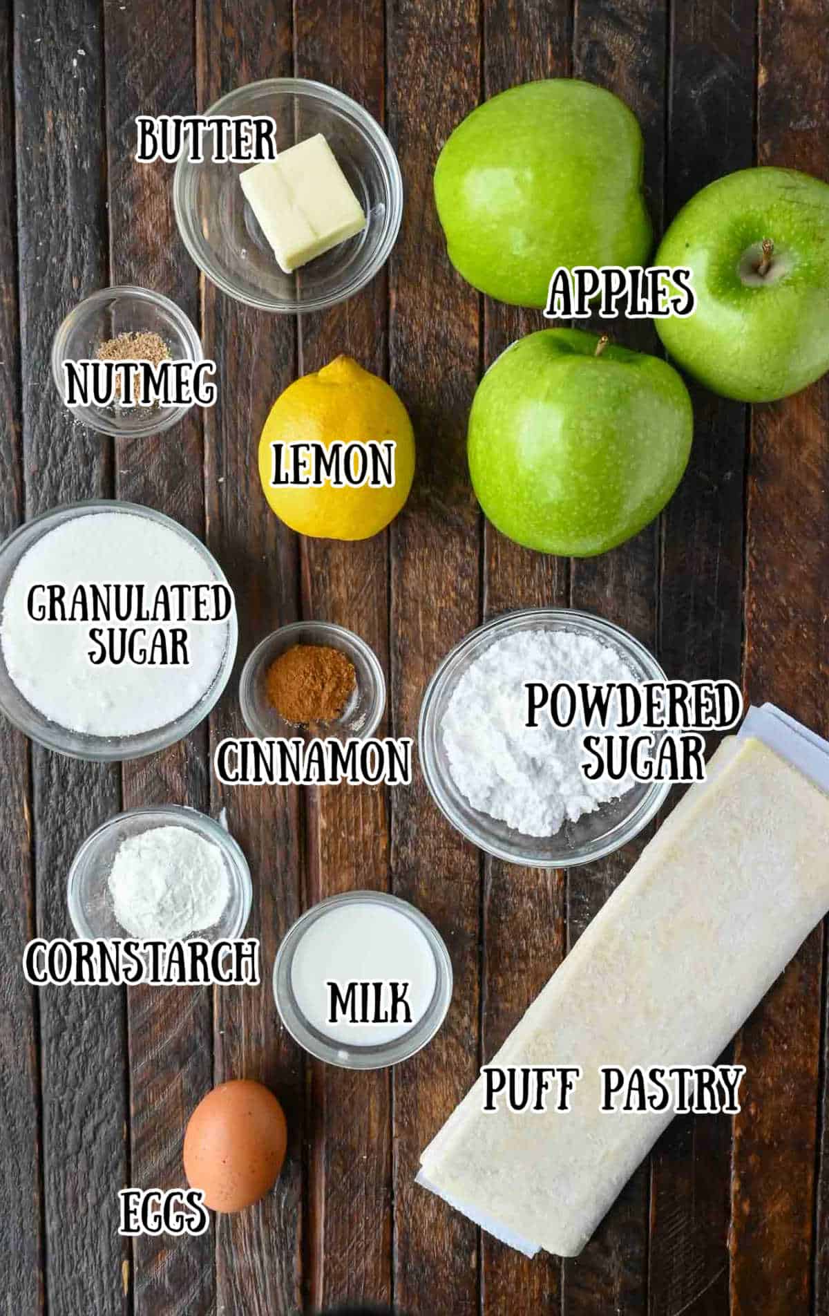 All the ingredients needed for these apple turnovers.