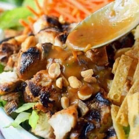 Asian Chicken Salad with Spicy Peanut Dressing