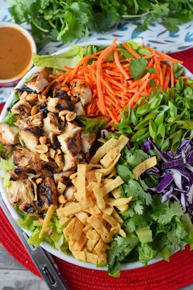 Thai Chicken Salad Wonton Cups with Peanut Sauce Dressing