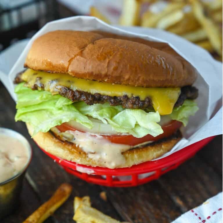 In n out burger with special sauce on the side.