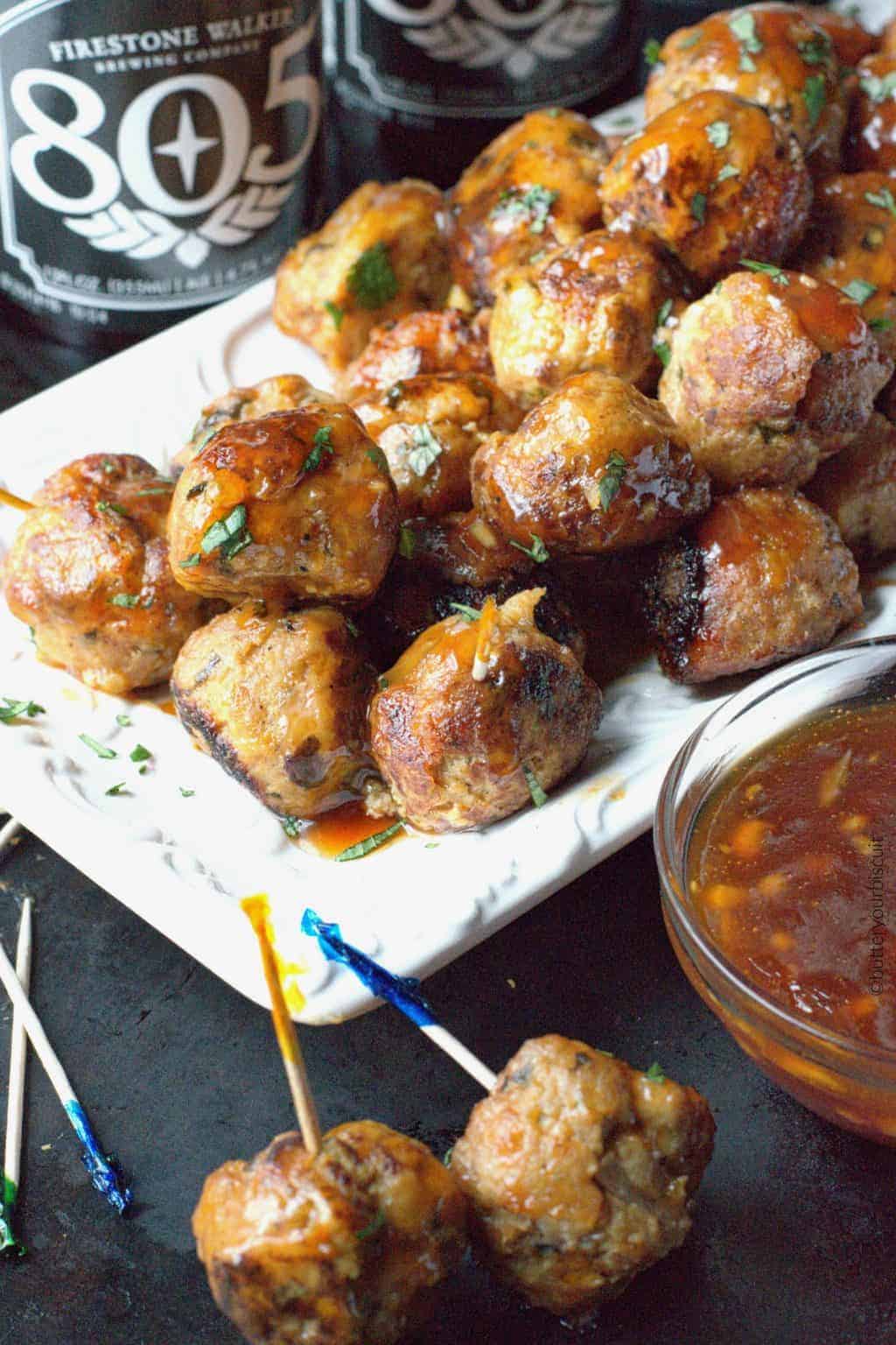 Slow Cooker Honey Sriracha Chicken Meatballs - Butter Your Biscuit