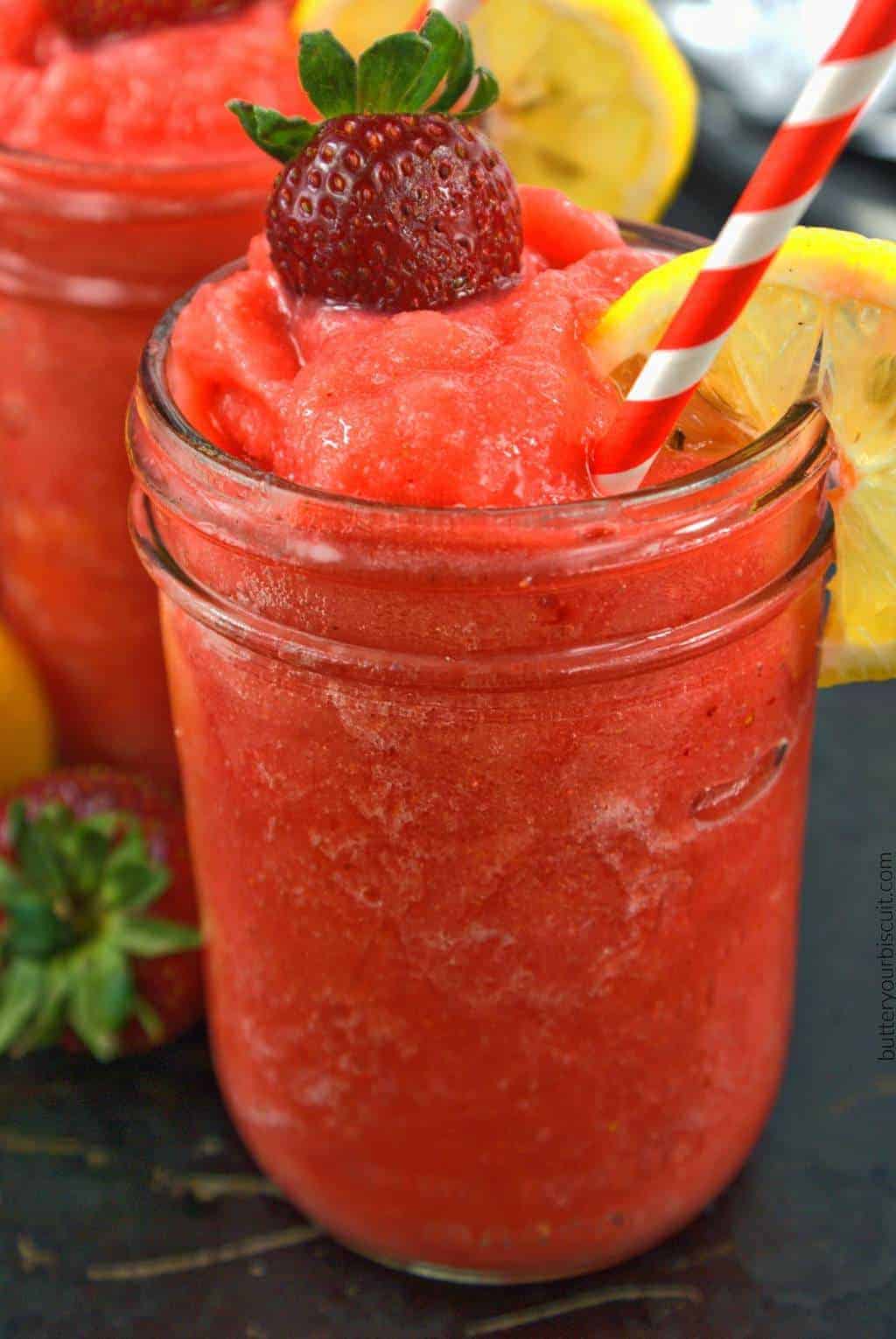 Strawberry Lemonade Vodka Slush - Butter Your Biscuit