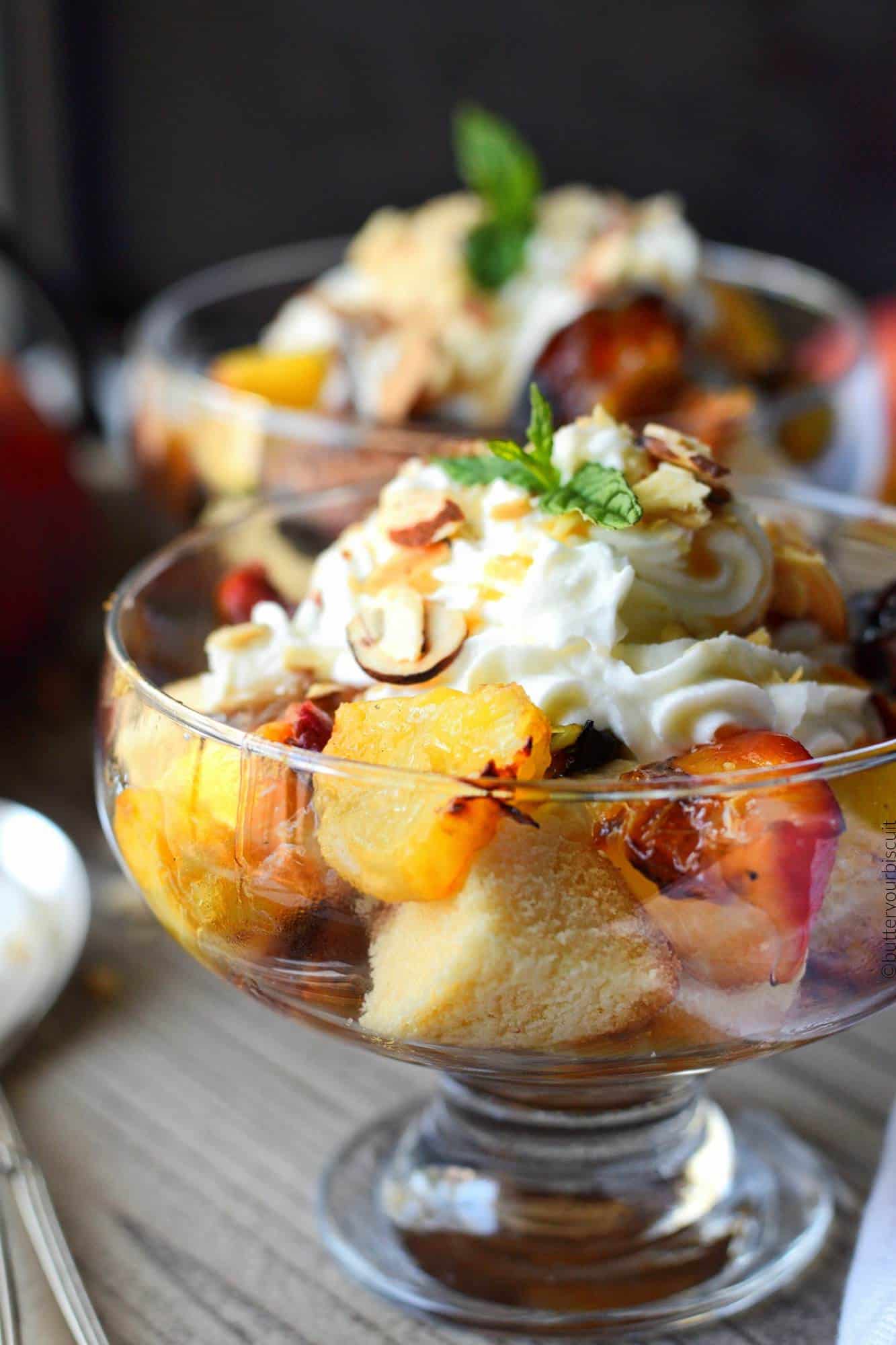 Grilled Peach and pound cake parfait