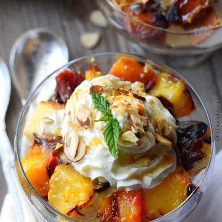 Grilled Peach and pound cake parfaits