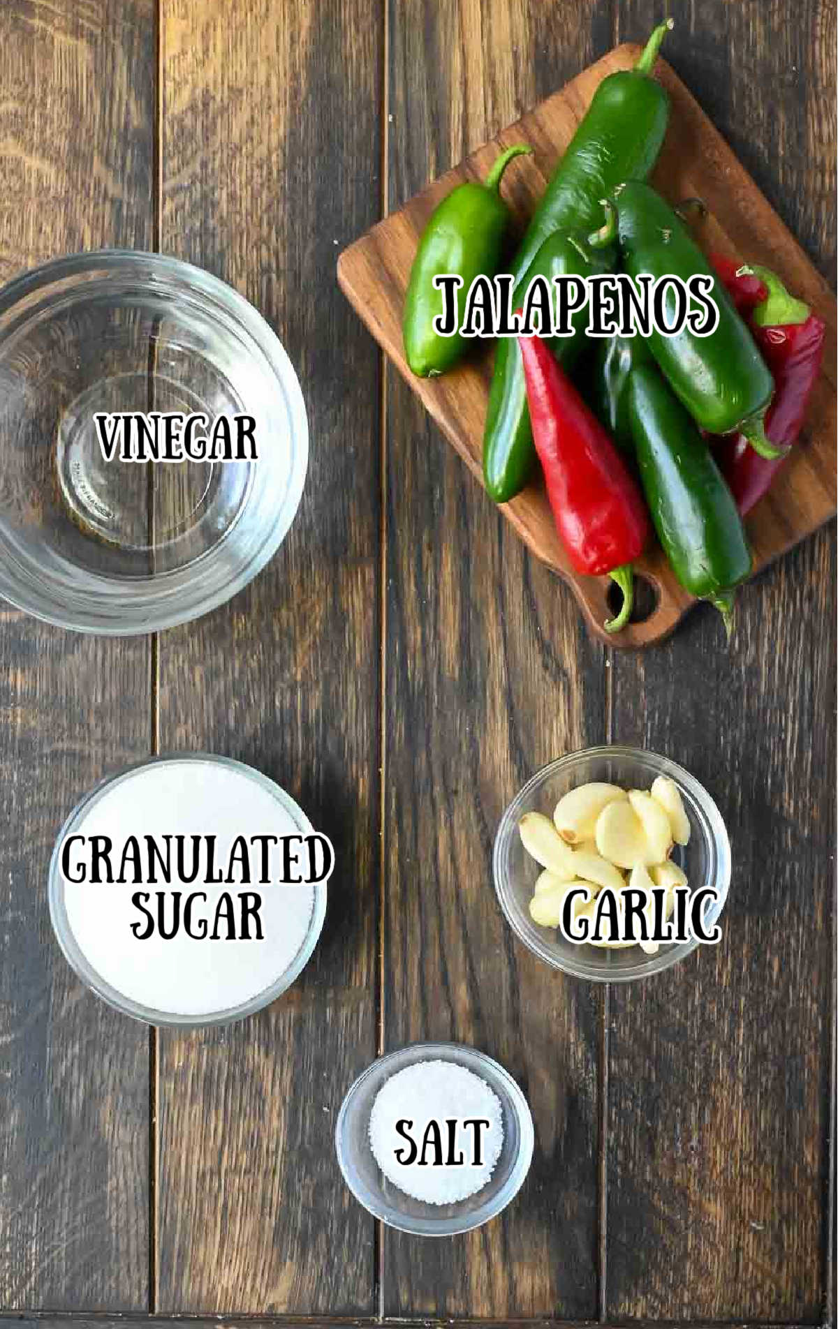 All of the ingredients for these pickled jalapenos.