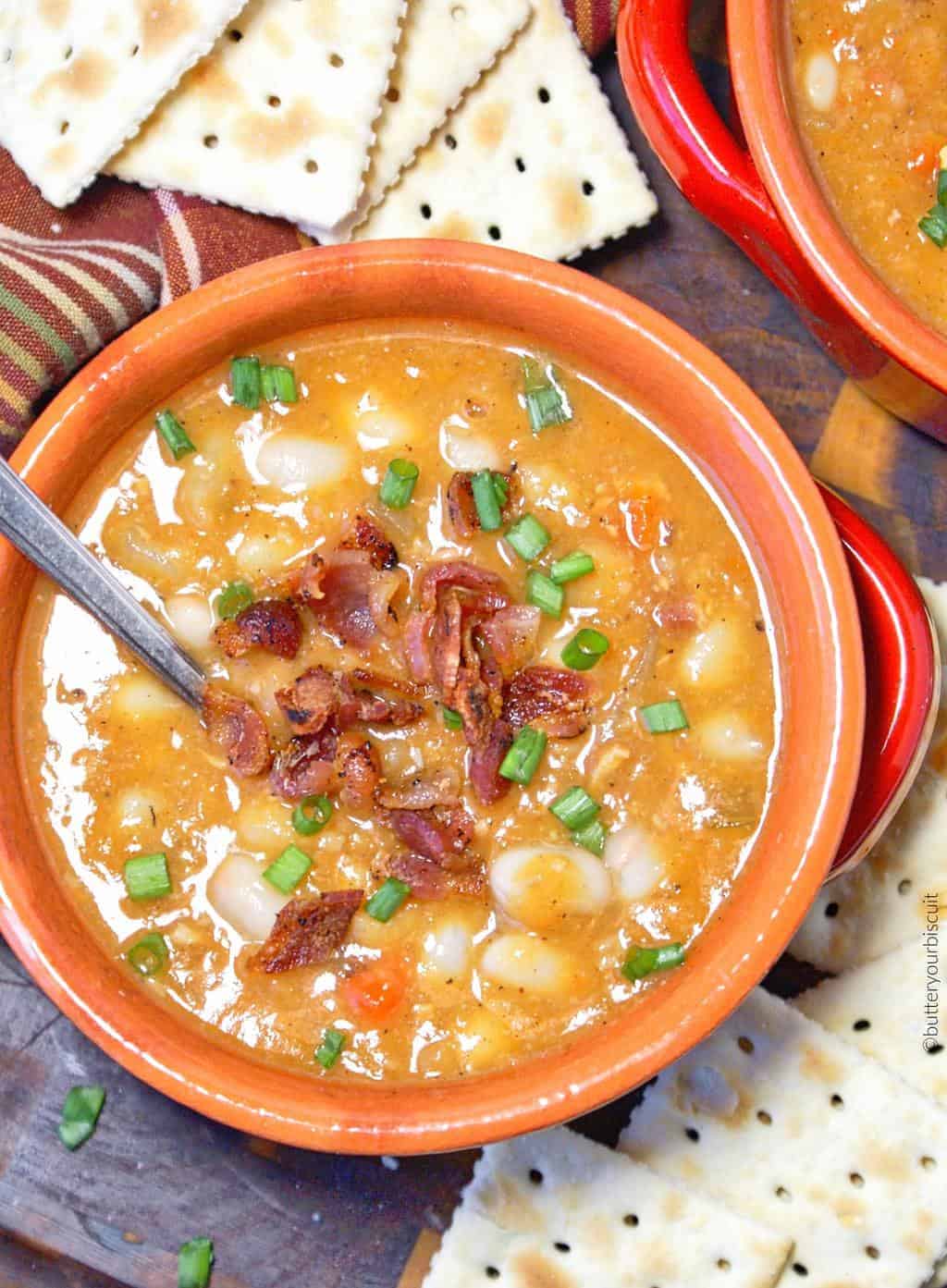 Slow Cooker Bean and Bacon Soup Recipe-Butter Your Biscuit