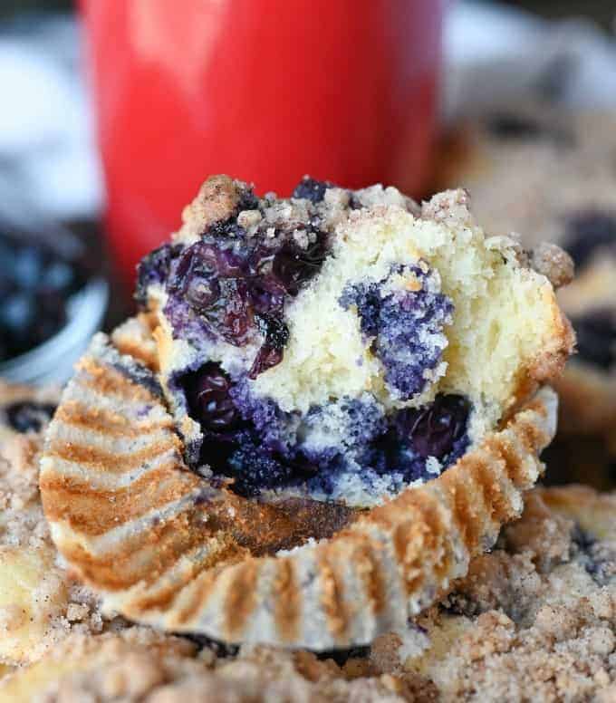 A close-up of a blueberry muffin.
