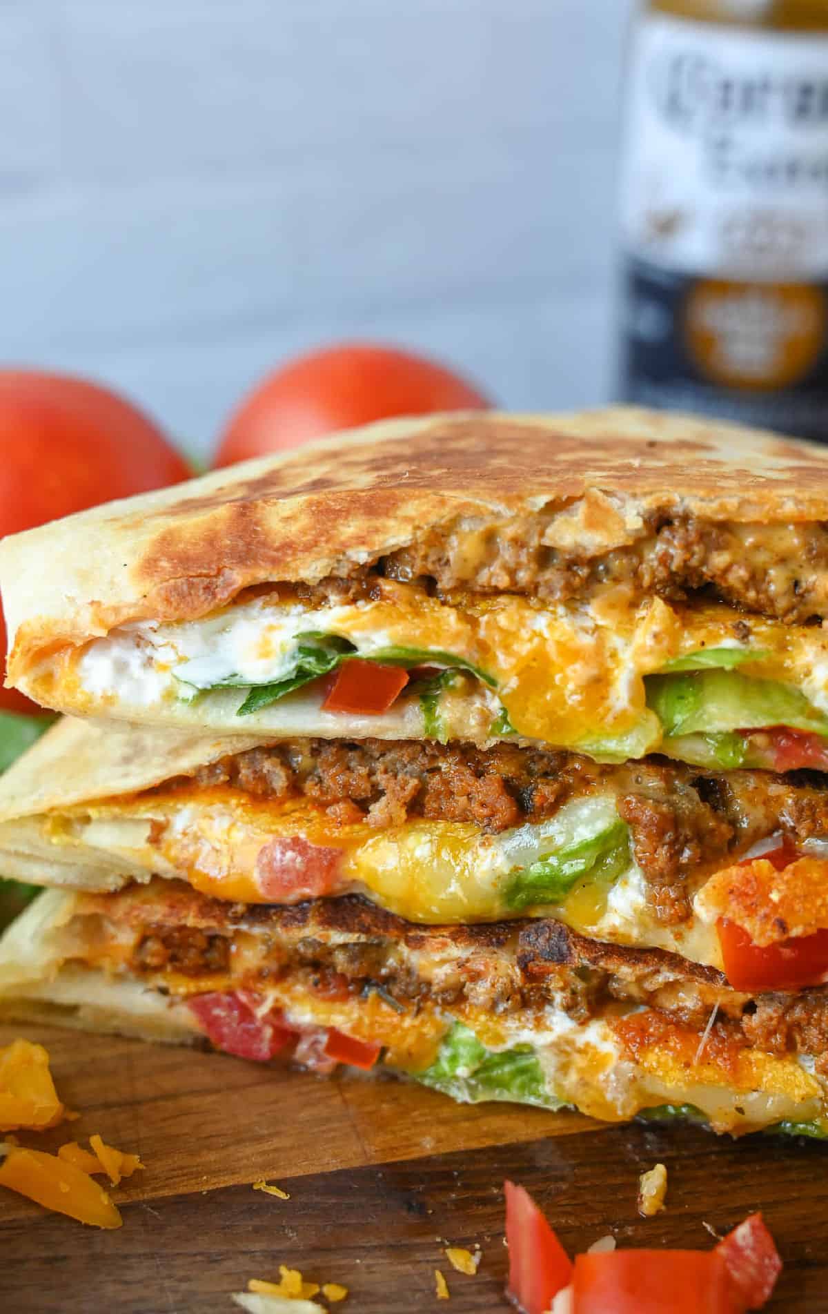 Crunchwrap stacked on top of each other.
