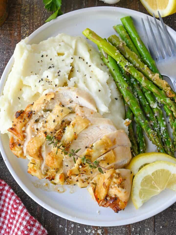 One Pan Lemon Herb Chicken with Asparagus | Butter Your Biscuit