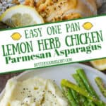 Lemon herb chicken and asparagus pinterest pin.