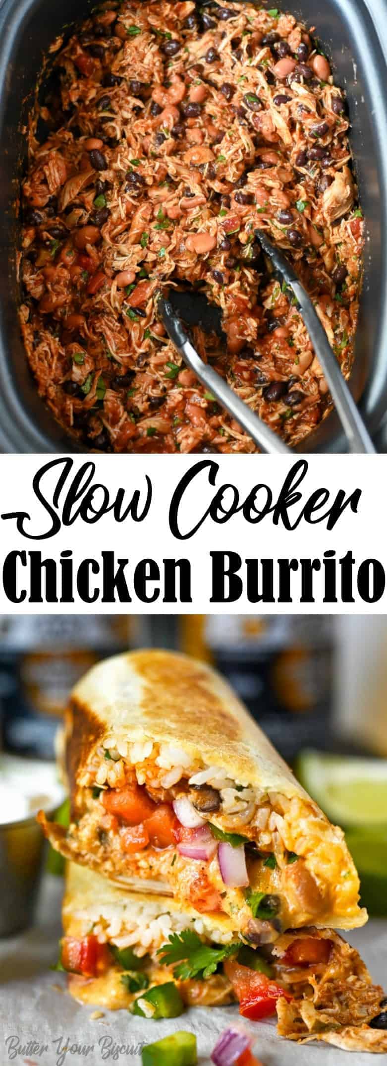 Slow Cooker Chicken Burritos - Butter Your Biscuit