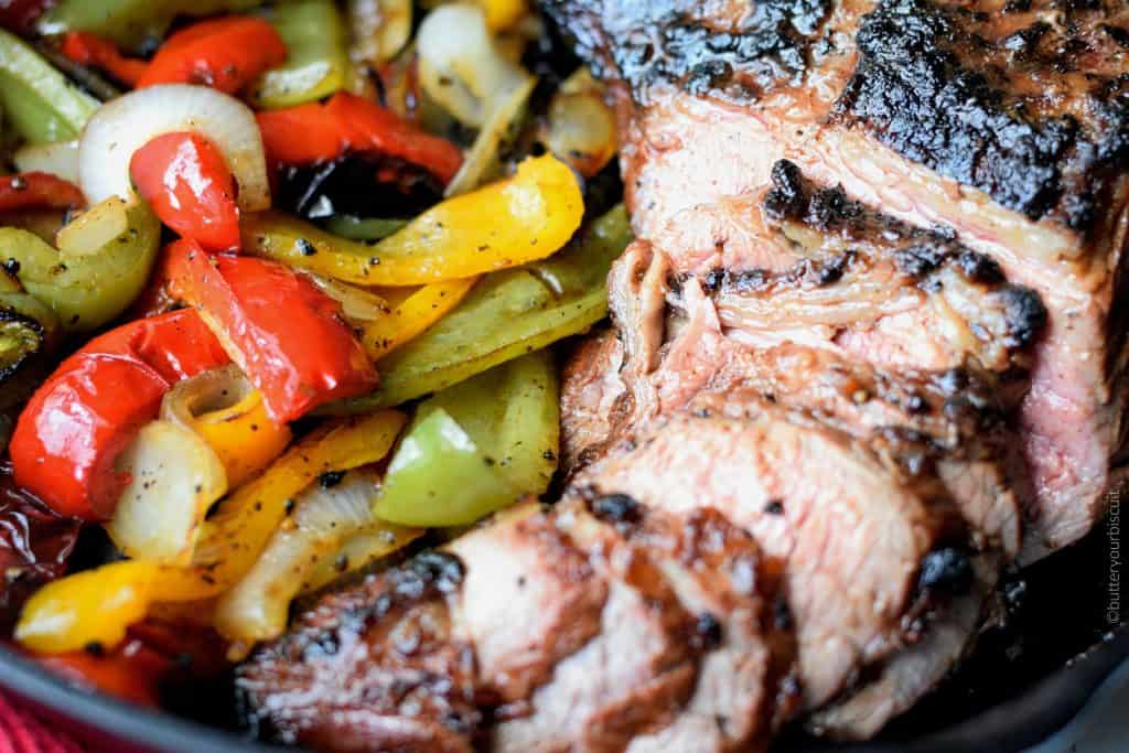 Grilled Tri-Tip with Onions and Peppers