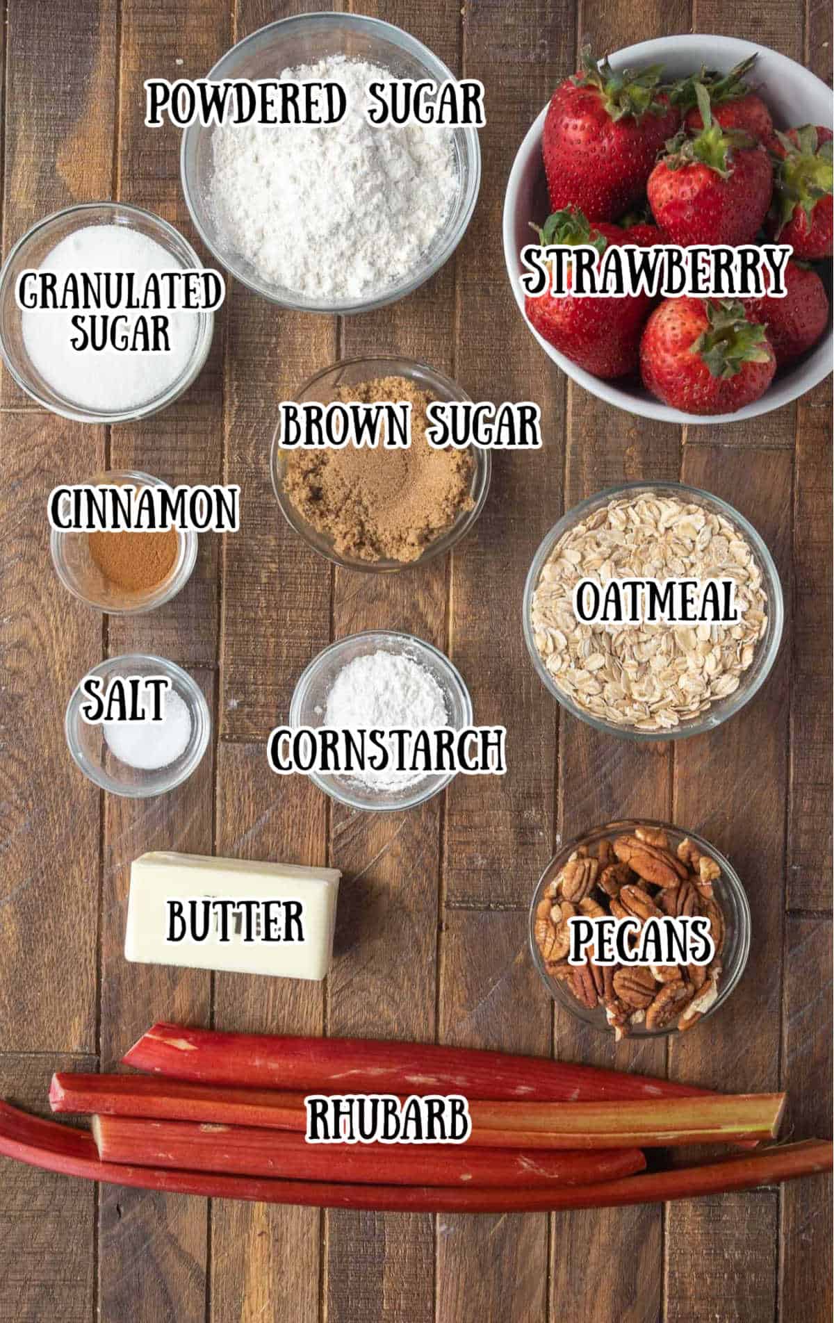 All the ingredients needed for this strawberry crisp.