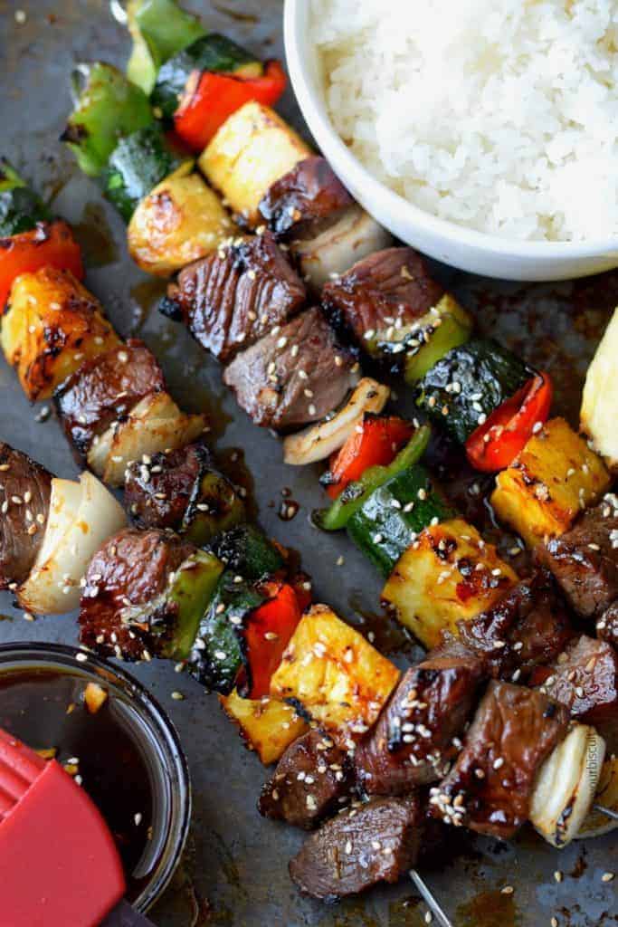 spicy teritaki grilled steak kebabs