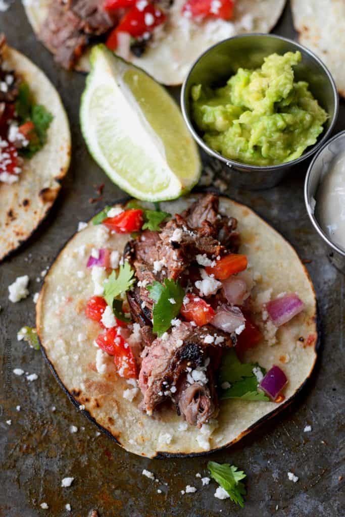 Chipotle lime flank steak street tacos