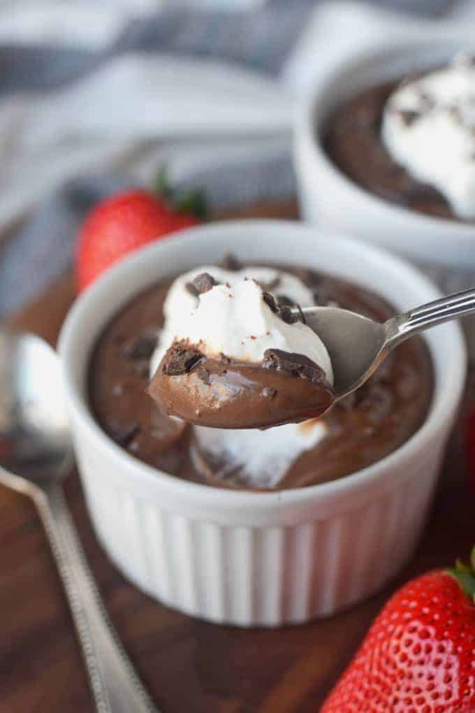 A spoonful of chocolate pudding.