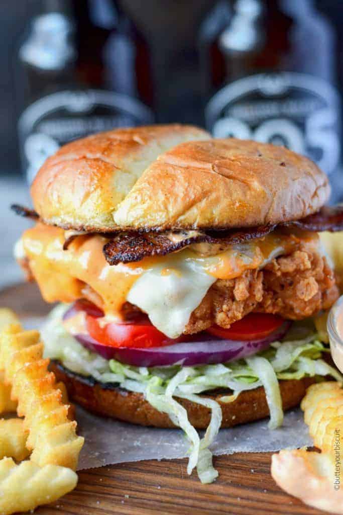 Spicy buttermilk fried chicken sandwich 