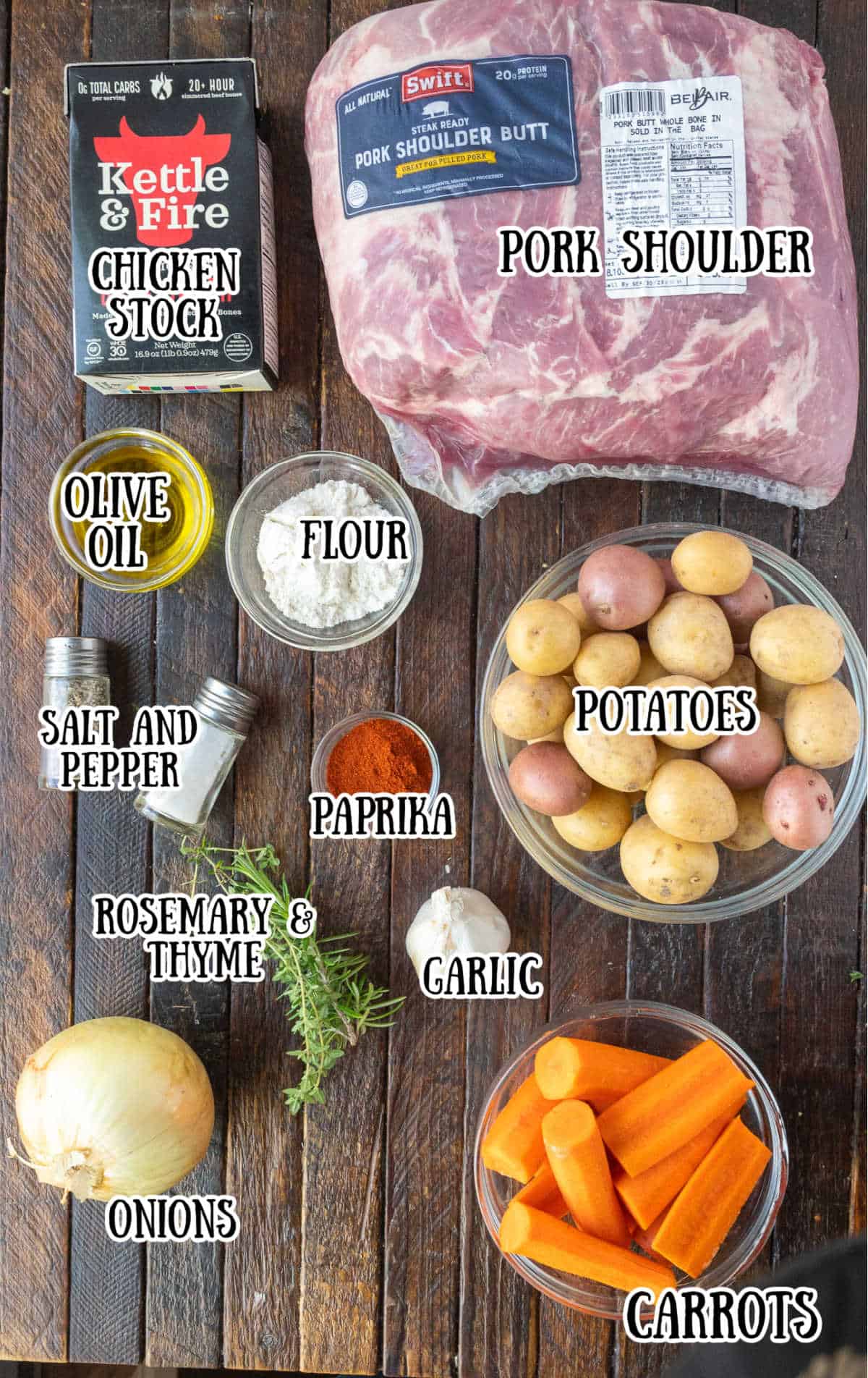 All the ingredients needed for this roasted pork shoulder.