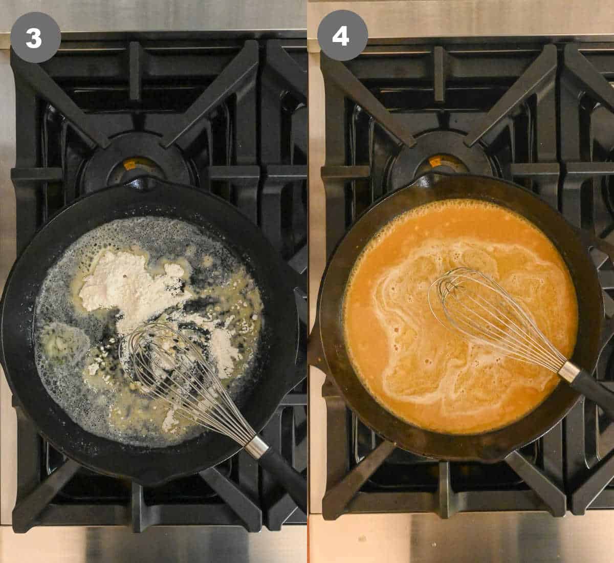 gravy being made in a skillet.