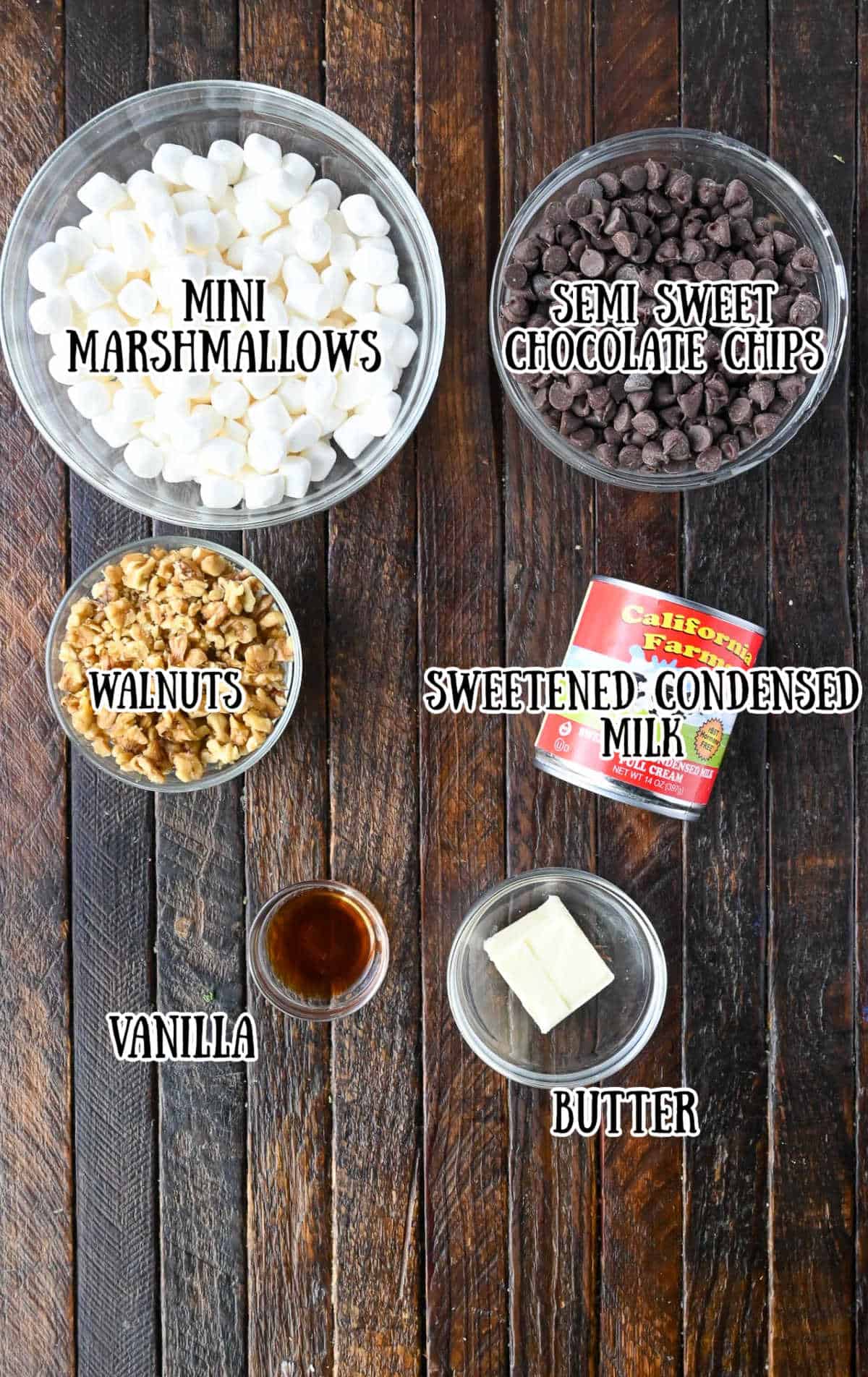 All the ingredients needed for this fudge.