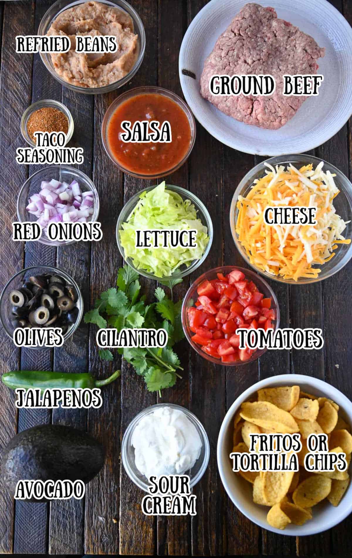 All the ingredients needed for this taco dip.