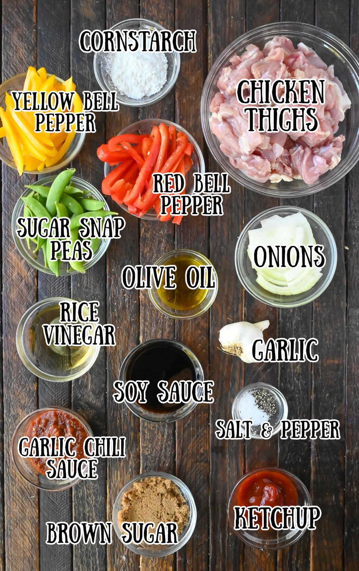 All of the ingredients needed for this chicken stir fry.