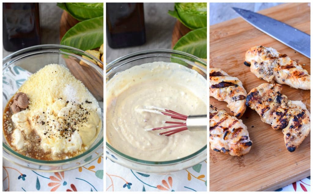 chicken avocado caesar salad dressing prep steps