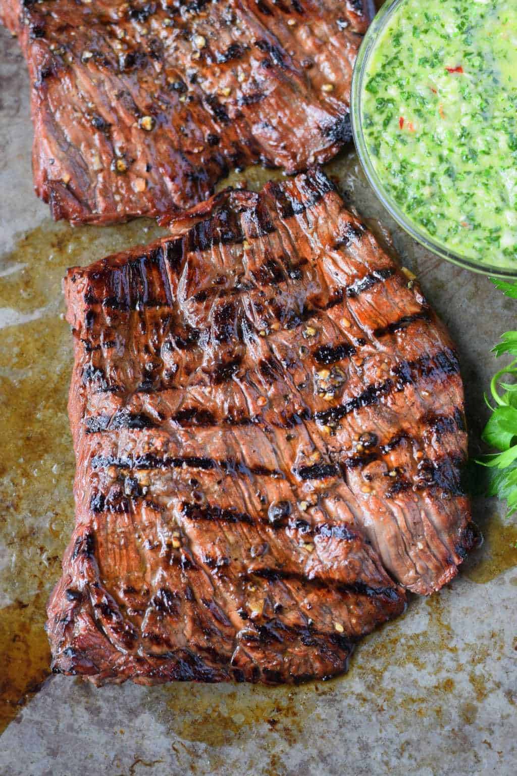 Grilled skirt steak and a side of chimichurri 