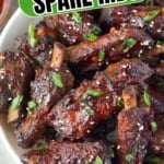 Slow cooker Chinese spare ribs in a bowl pinterest pin.