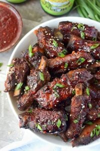 Chinese spare ribs piled on a white plate