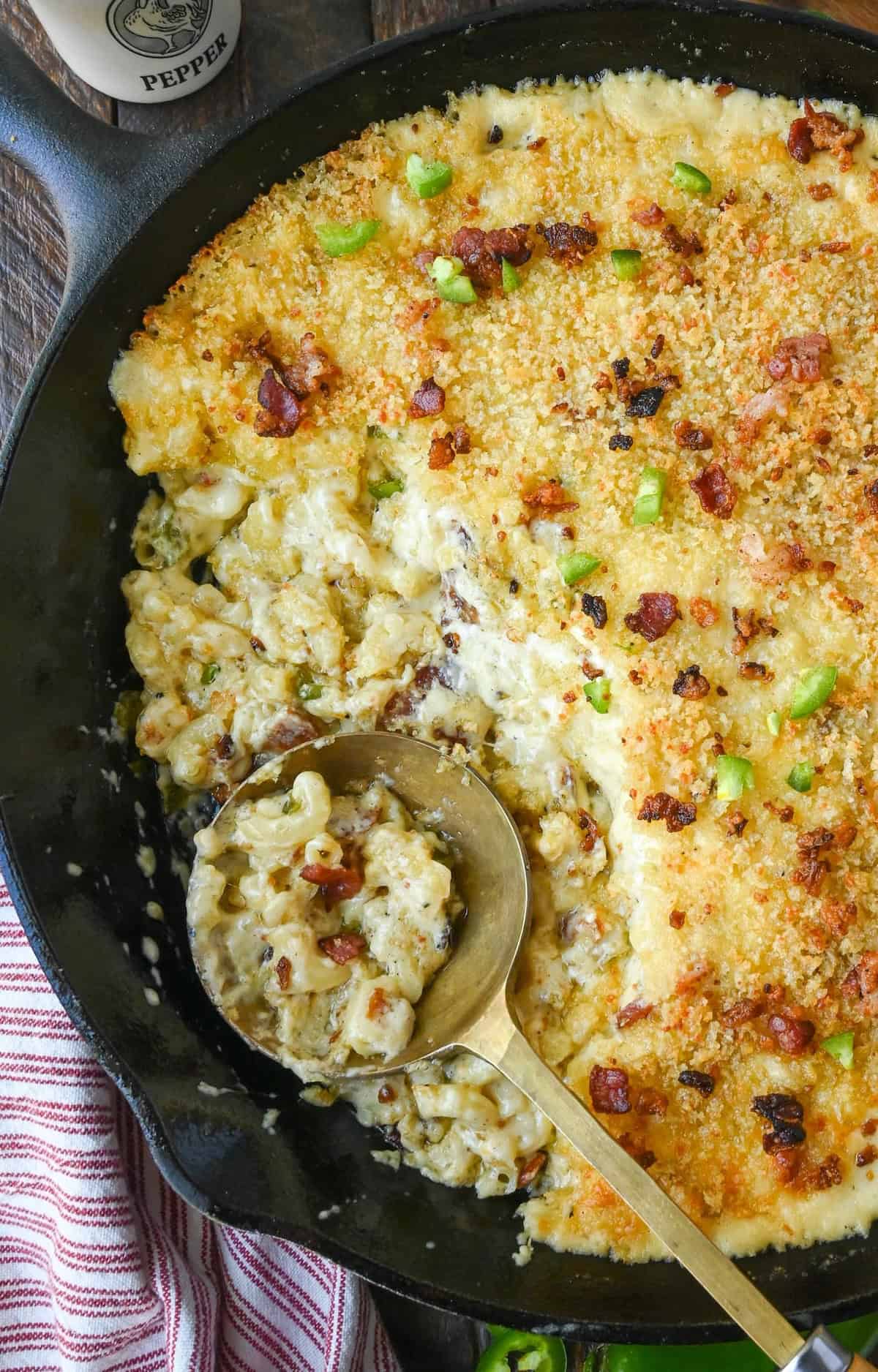 A spoon scooping up some mac and cheese.