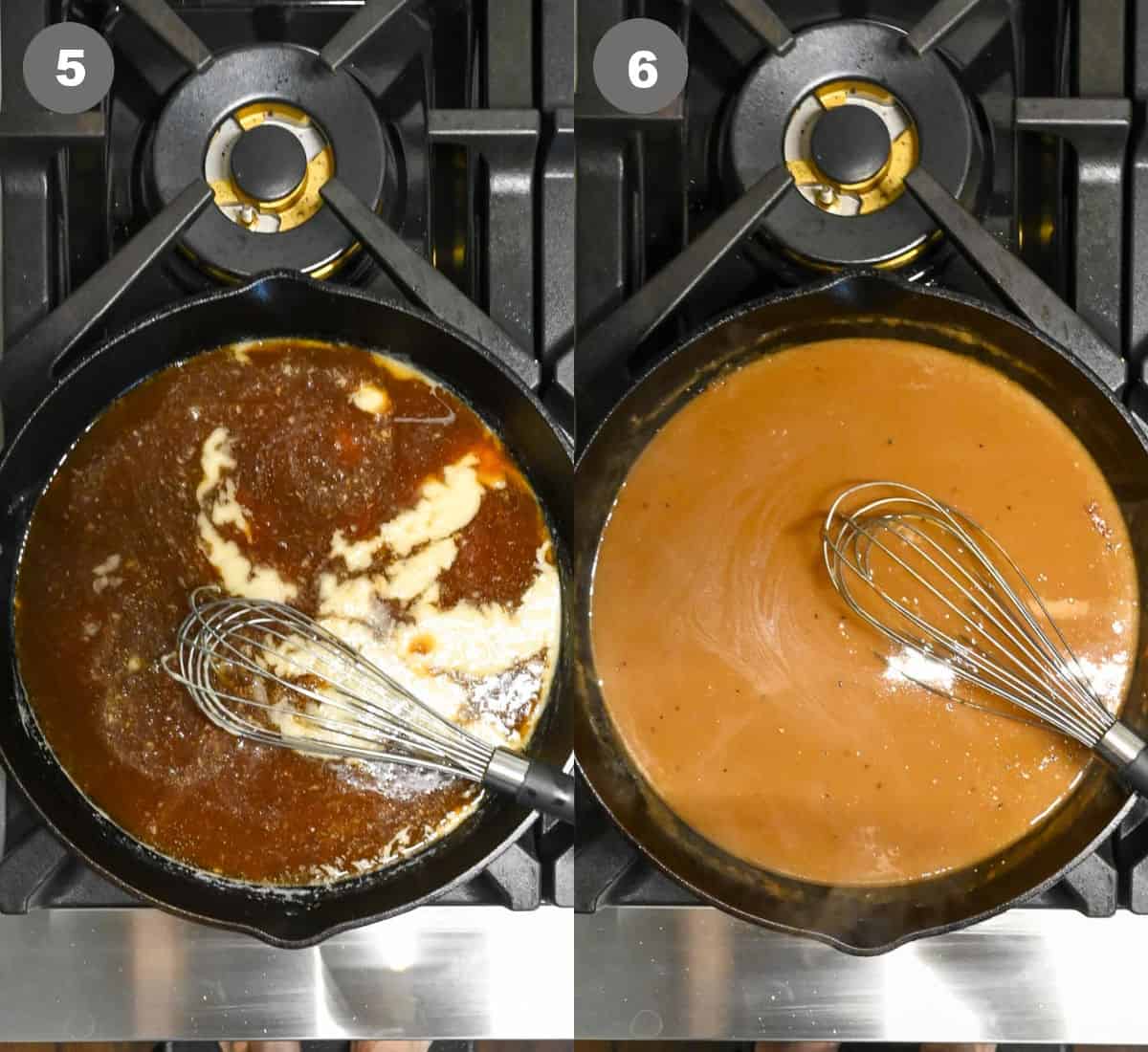 Turkey stock poured into the skillet and simmered.