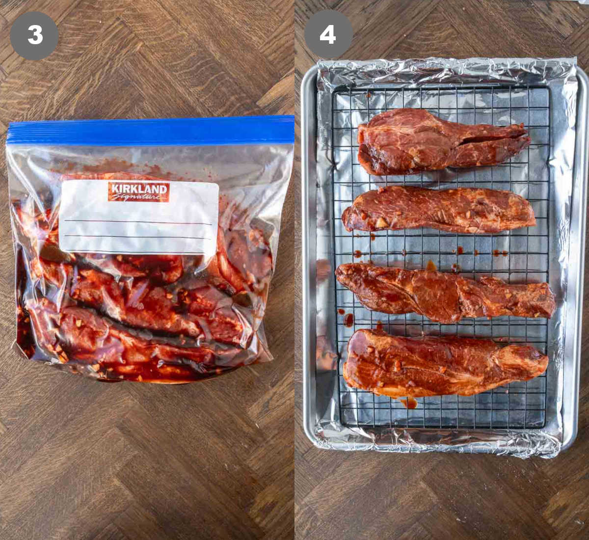 Marinated pork in a bag. and placed on a baking rack.
