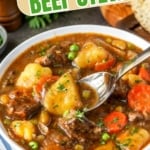 Hearty beef stew pinterest pin.