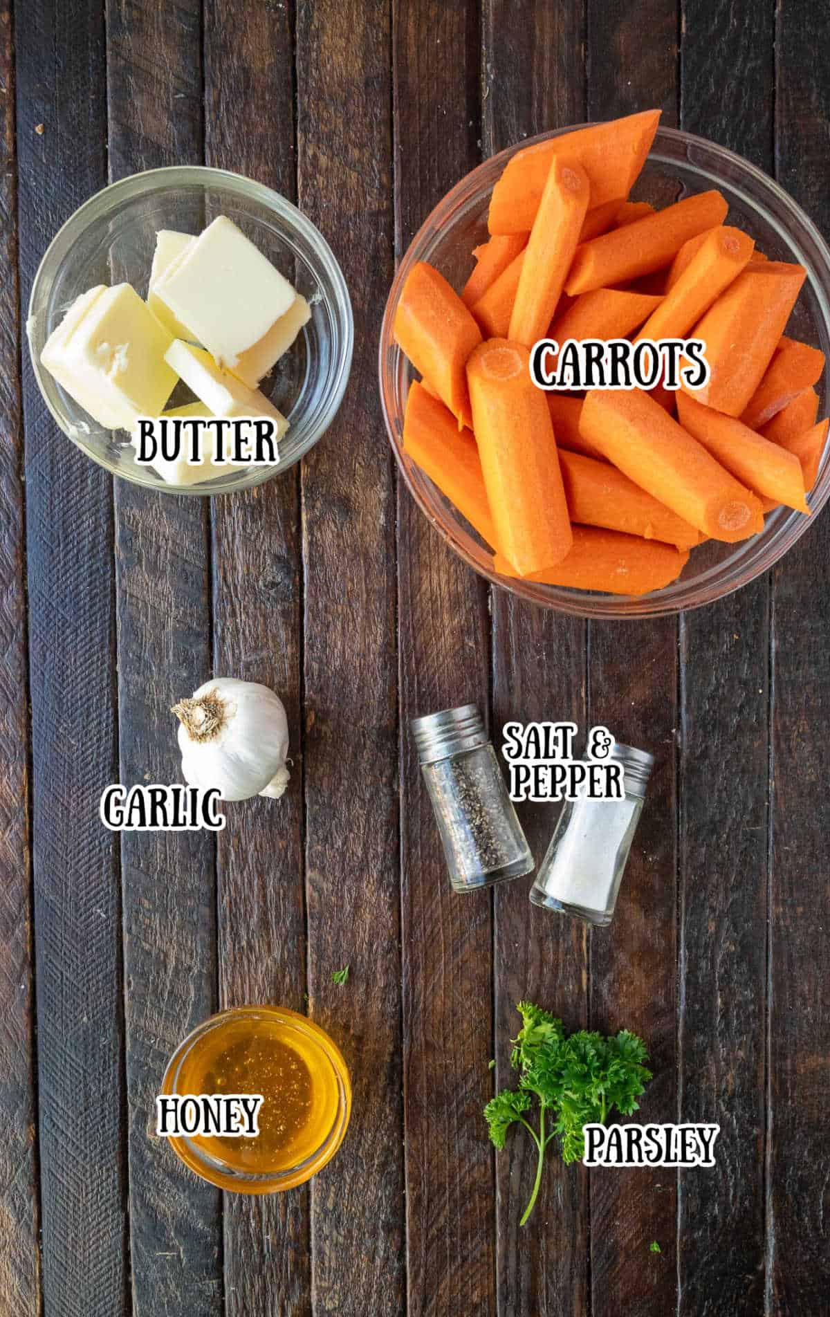 All the ingredients needed for these honey carrots.