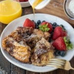 Syrup poured on top of french toast casserole.