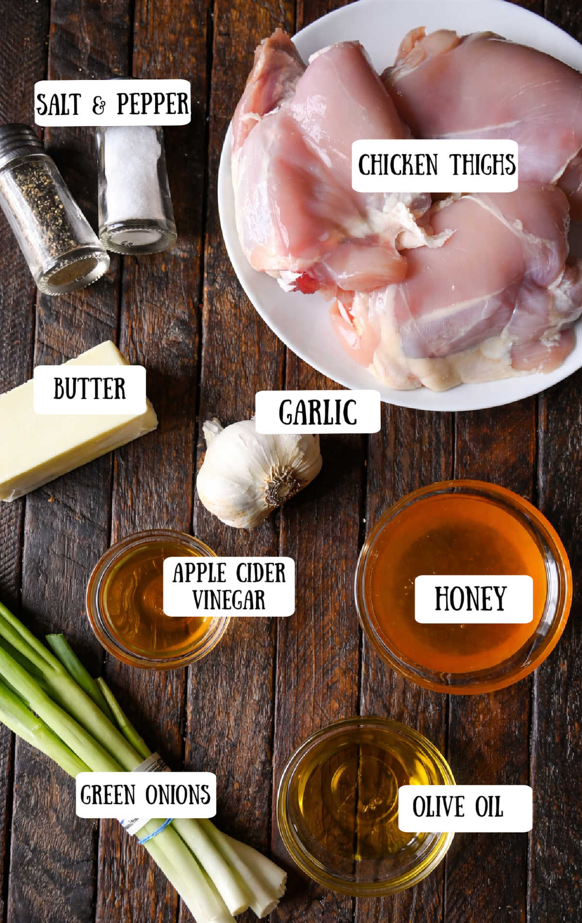 All of the ingredients for this honey butter garlic chicken.