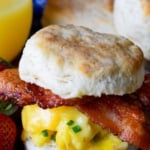 Bacon egg and cheese biscuit pinterest pin.