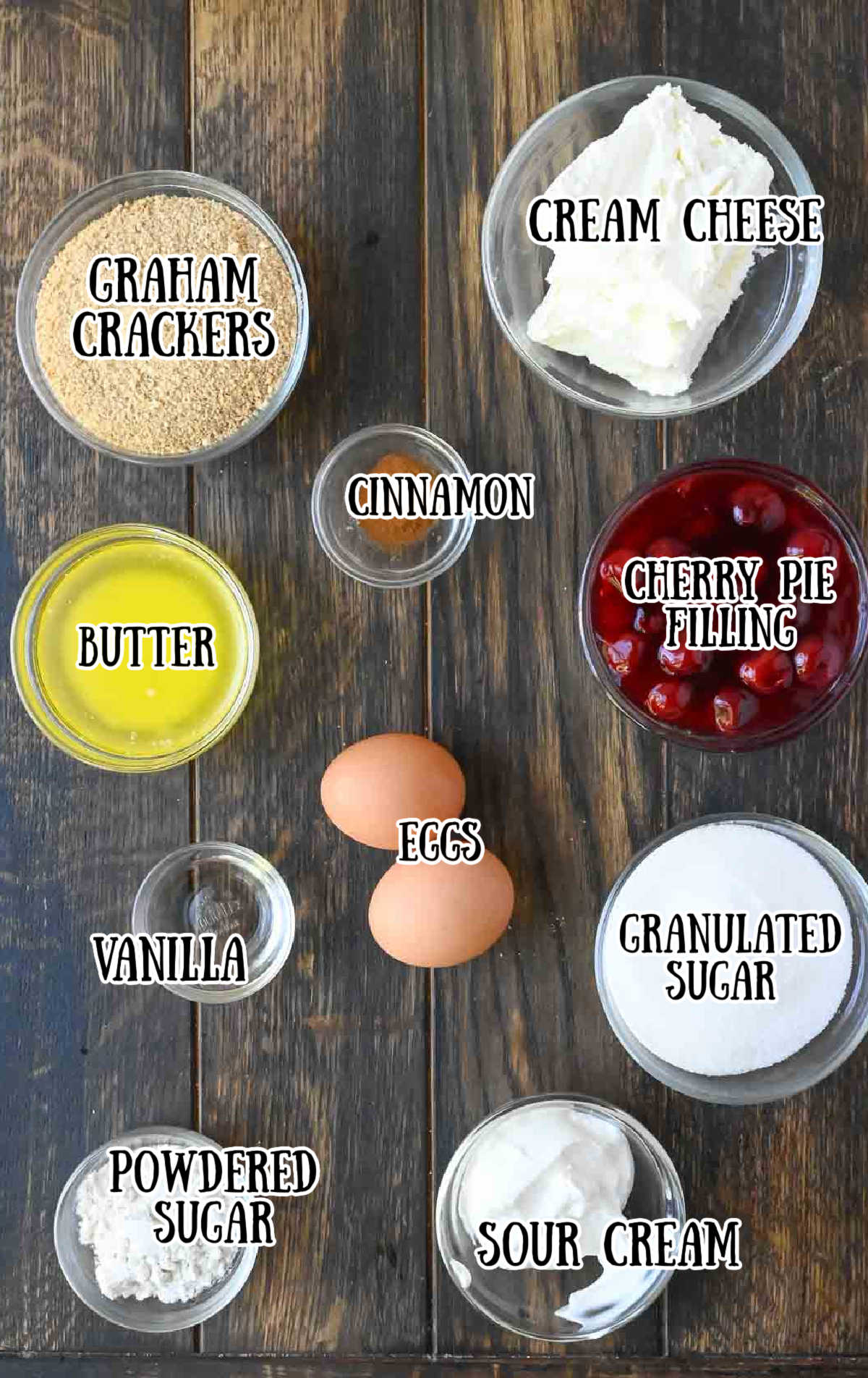 All of the ingredients for these cheesecake bars.
