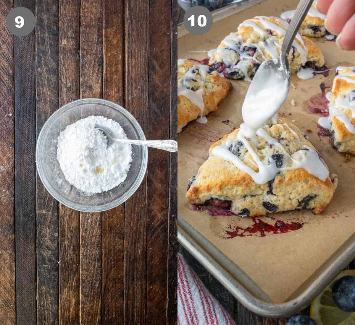 Icing made in a bowl and drizzled on top.