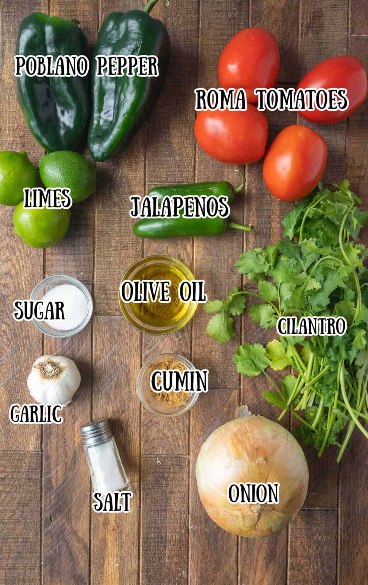 All the ingredients needed for this salsa.