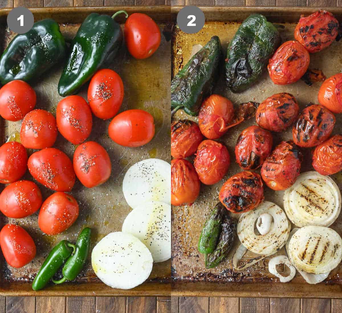 All the vegetables on a baking sheet then roasted and placed back onb the baking sheet.