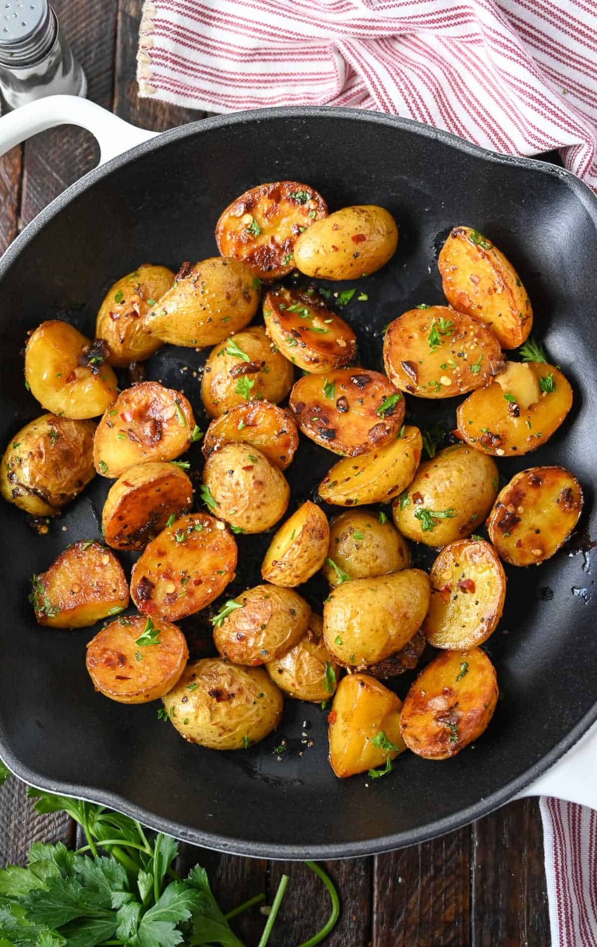 Potatoes in a skillet.