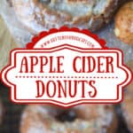Two apple cider donuts aith conut holes pinterest pin.