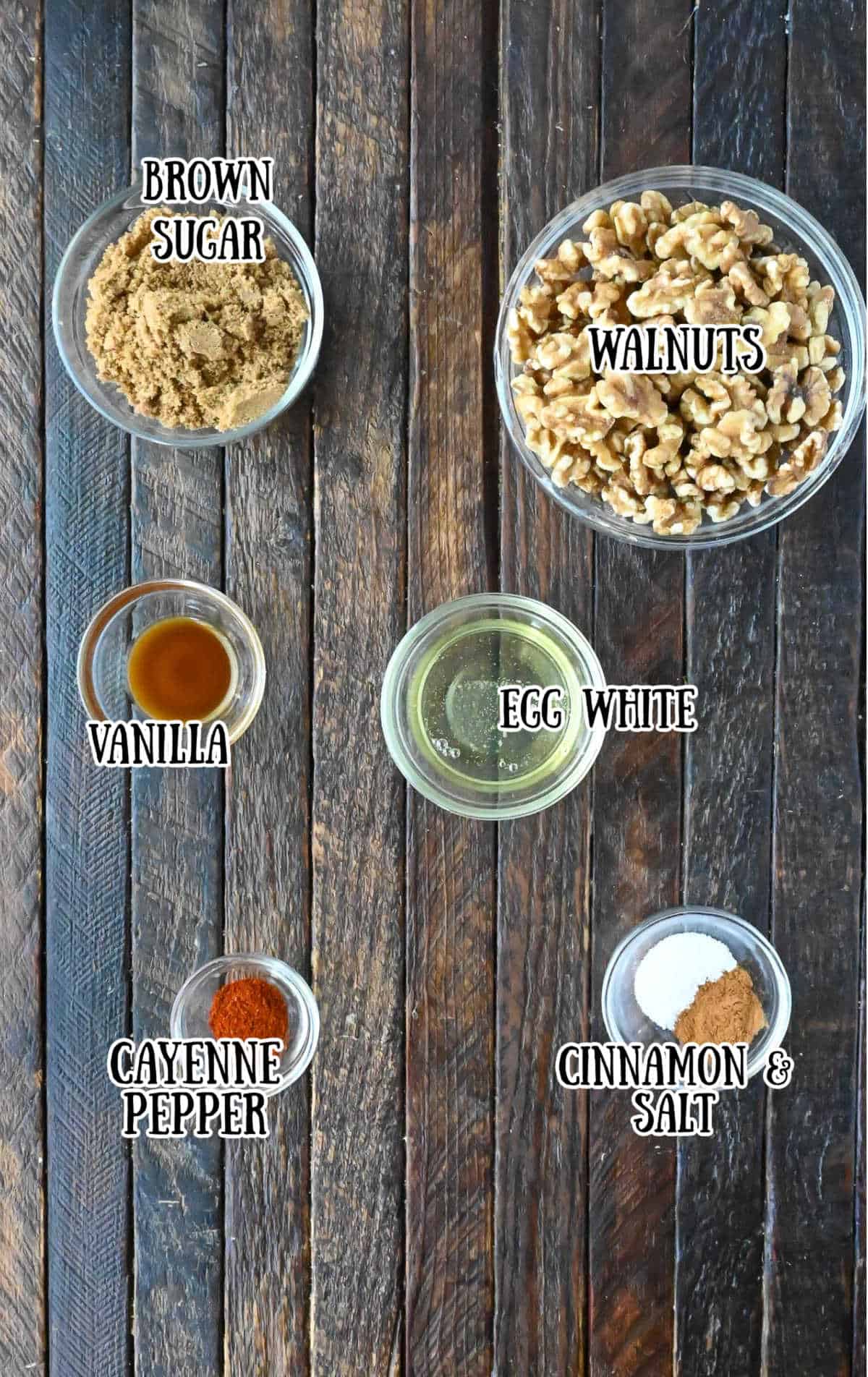 All the ingredients for these candied walnuts.