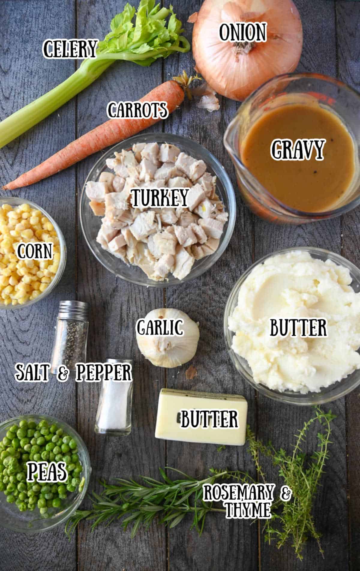 All the ingredients needed for turkey shepherd's pie.